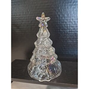 Vintage Iridescent‎ Carnival Glass Christmas Tree With Presents Teddy Bear